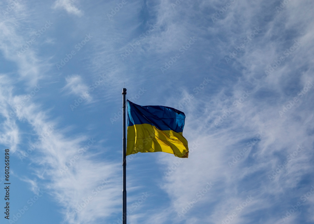 Ukrainian National Flag. The Dream of Happy Ukraine. The Flag of Ukraine is Blown by the Wind. Ukrainian National Flag. The Dream of Happy Ukraine. The Flag of Ukraine is Blown by the Wind.