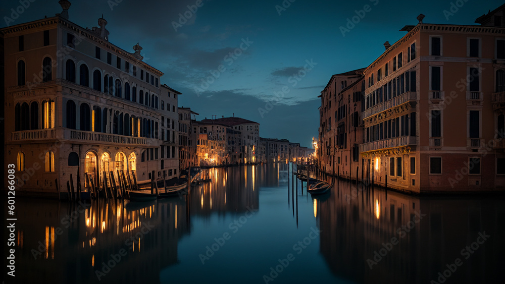 The Grand Canal Venice Italy at Dawn. Generative AI Art Illustration.