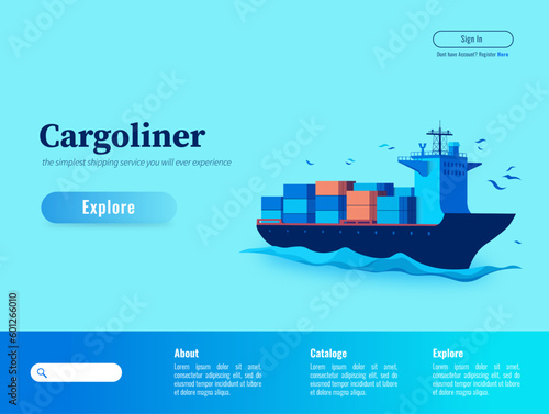 cargo ship in the sea minimalist landing page