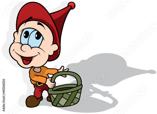 Tiny Dwarf with a Smile on his Face and a Wicker Basket