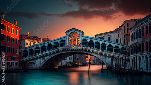 The Rialto Bridge and the Grand Canal Venice Italy. Generative Ai Art Illustration. © Darren Green