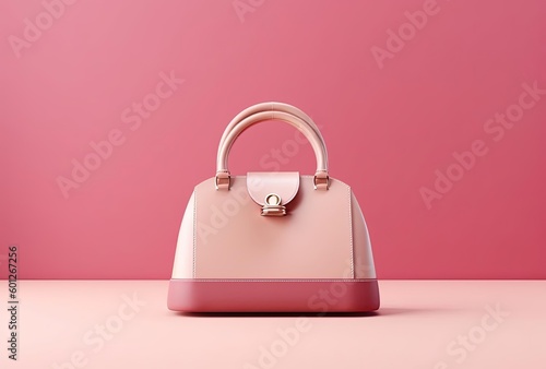 a pink handbag sitting on top of a pink surface, generative ai