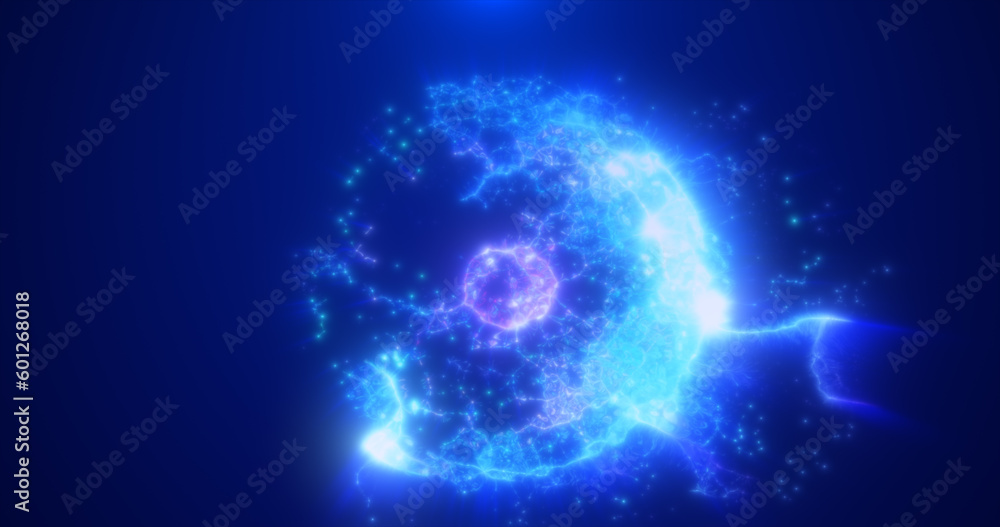 Abstract round blue and purple sphere made of flying particles glowing energy scientific futuristic atom molecule hi-tech background Abstract round blue and purple sphere made of flying particles glowing energy scientific futuristic atom molecule hi-tech background