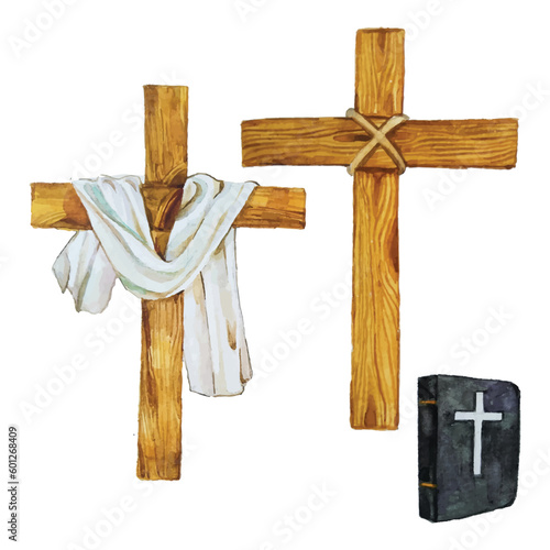 wooden cross elements watercolor clipart isolated background
