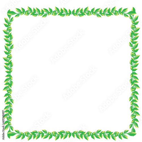 緑の葉の正方形のオーナメント｜フレーム、飾り罫イラスト