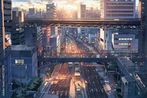 Urban cityscape at dusk, Generative AI