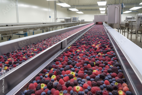 process equipment production berry industry factory work food conveyer fruit. Generative AI.