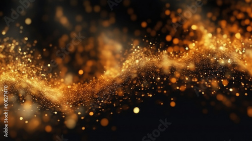 Abstract gold light bokeh particle background. Blurred glitter effect illustration. Generative AI