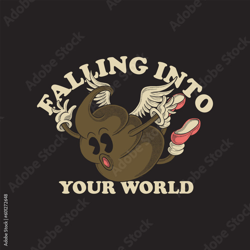 retro cartoon mascot of flying poop