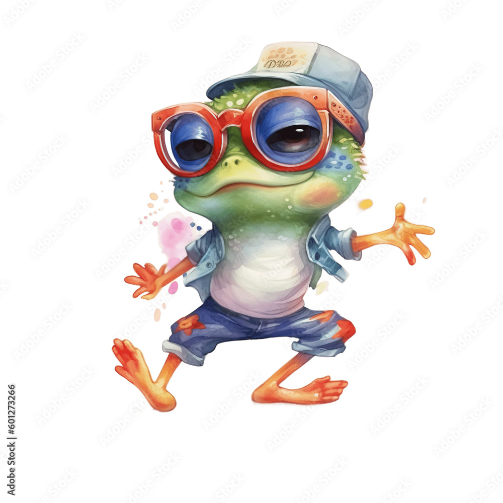 Frog, frog cartoon watercolor clipart, frog clipart, superstar animal