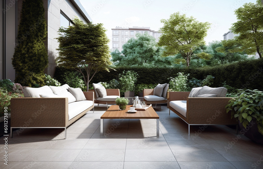 AI generative. Design and furniture in modern patio.Ai generative AI generative. Design and furniture in modern patio.Ai generative