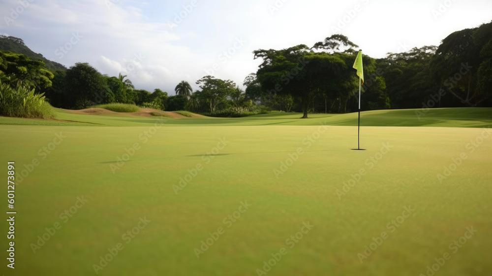 Golf course at sunny day. Generative AI Golf course at sunny day. Generative AI