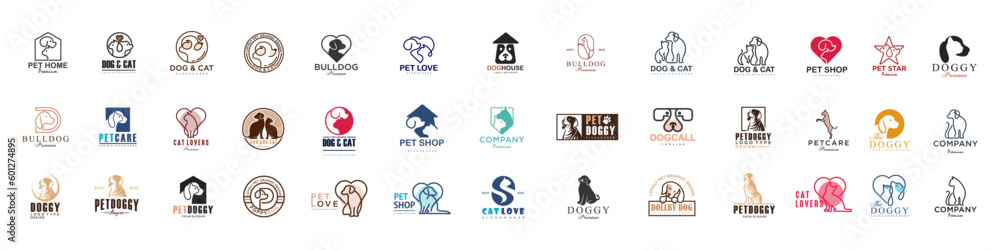 Dog Cat Pet Shop icon set Vector Logo design .This logo could be use as logo of pet shop, pet clinic - obrazy, fototapety, plakaty 
