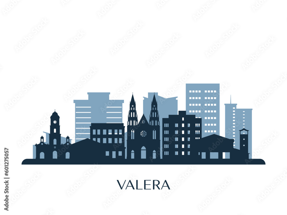 Valera skyline, monochrome silhouette. Vector illustration.