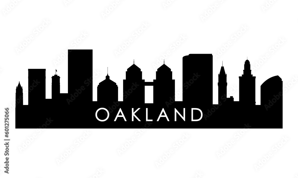 Oakland skyline silhouette. Black Oakland CA city design isolated on white background.