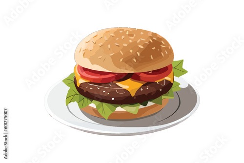 Delicious Burger Illustration - Vector Graphic Design for Restaurant Menus and Food Concepts, Isolated Burger Icon with Cheese and Fresh Ingredients