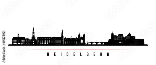 Heidelberg skyline horizontal banner. Black and white silhouette of Heidelberg, Germany. Vector template for your design.