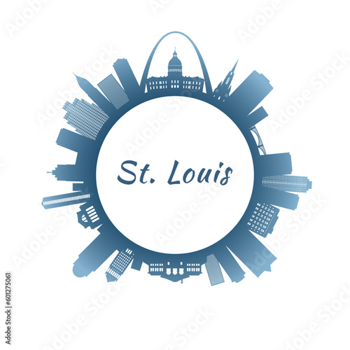 St.Louis skyline with colorful buildings. Circular style. Stock vector illustration.