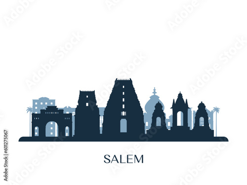 Salem, India skyline, monochrome silhouette. Vector illustration.