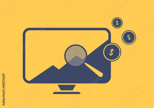 Profitable digital marketing strategy illustration. Growing chart and coins symbolize success. Successful seo, trading idea with chart. Effective online business with profitable financial investment