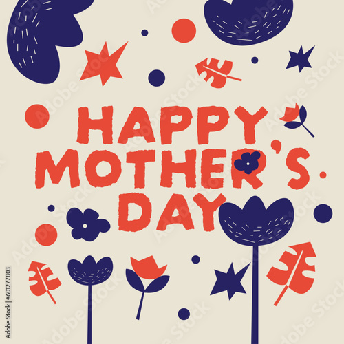 Happy Mother's Day Greeting Flat Design Flower With Grey Background
