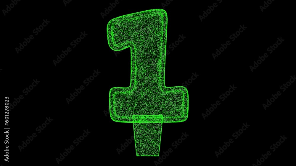 3D number 1 digit on black background. Object made of shimmering particles. Digit Anniversary Holiday concept. For title, text, presentation. 3d animation. 3D number 1 digit on black background. Object made of shimmering particles. Digit Anniversary Holiday concept. For title, text, presentation. 3d animation.