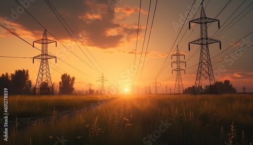 High-voltage power lines at electricity