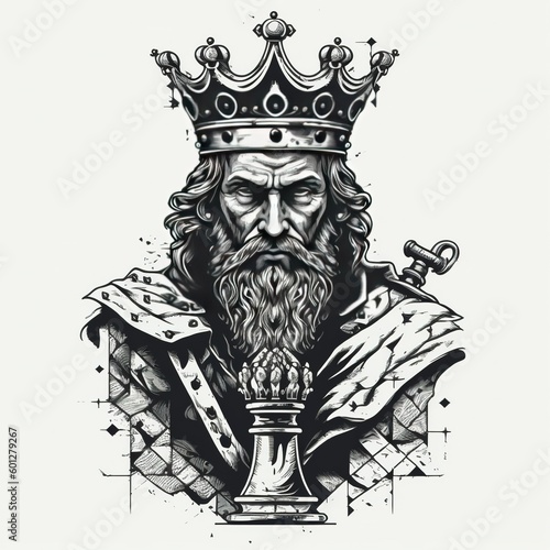 King chess piece t-shirt design, vector, contour, white background With Generative AI technology