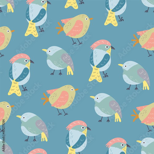 Cute funny spring birds seamless vector pattern © Mila Dobraya