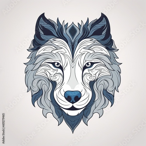 Wolf head logo facing the camera color, whaite background With Generative AI technology photo