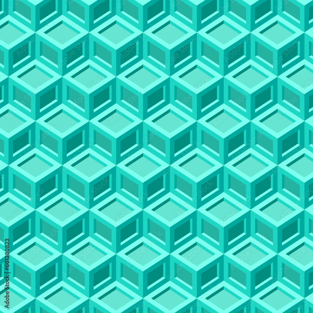 Seamless geometric cubes emerald blue concept minimal pattern vector 3d illustration Seamless geometric cubes emerald blue concept minimal pattern vector 3d illustration