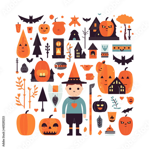 Happy Halloween. October 31. A set of simple vector illustrations. Minimalist, geometric, background pattern, icon. Perfect for poster, media banner, cover or postcard.