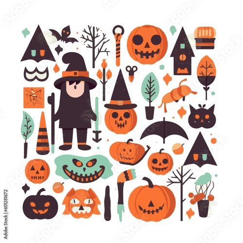 Happy Halloween. October 31. A set of simple vector illustrations. Minimalist  geometric  background pattern  icon. Perfect for poster  media banner  cover or postcard.