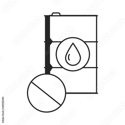 barrel oil ban icon, forbidden storage or use stamp, thin line symbol on white background - editable vector illustration.