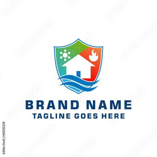 Home restoration with shield logo design template 