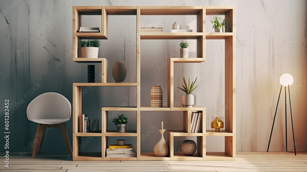 Fototapeta premium Books on shelves on wall background Generative AI