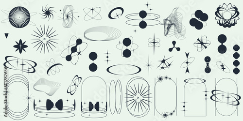 Y2k Aesthetic Shape modern Sipmle Graphic. Retro Geometric shape with star, circle form and frame. Set Abstract y2k form. Minimal aesthetic design. Trendy vector illustration.