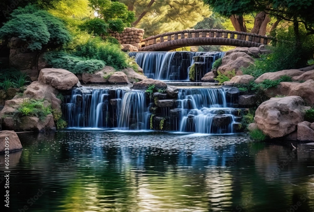 Fototapeta premium a waterfall in the pond, generative ai