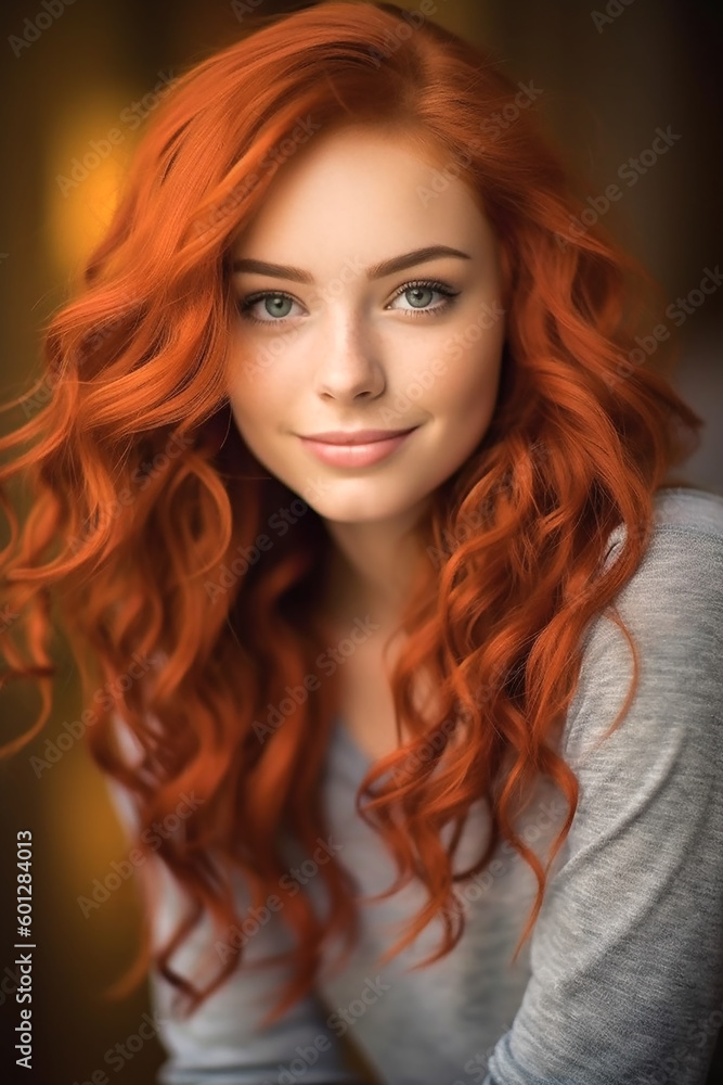 Fototapeta premium Frau Portrait mit roten Haaren KI