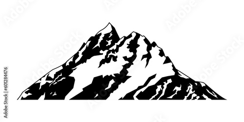 Mountain icon. Rocky Mountain silhouette with snow peaks. Landscape design element. Vector illustration.