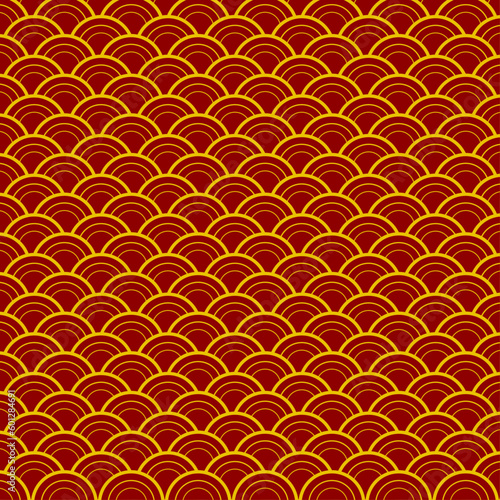 Seamless pattern red and gold asiatic style background vector