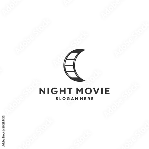 Free Download good night movies with crescent-shaped film reels - GFXLoad