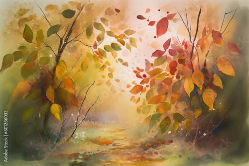 autumn landscape watercolor  -Ai