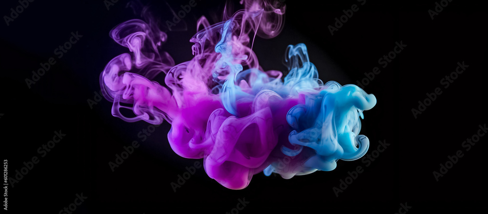 Rainbow smoke swirling and dancing against a dark background in a realistic digital composition. generative AI.