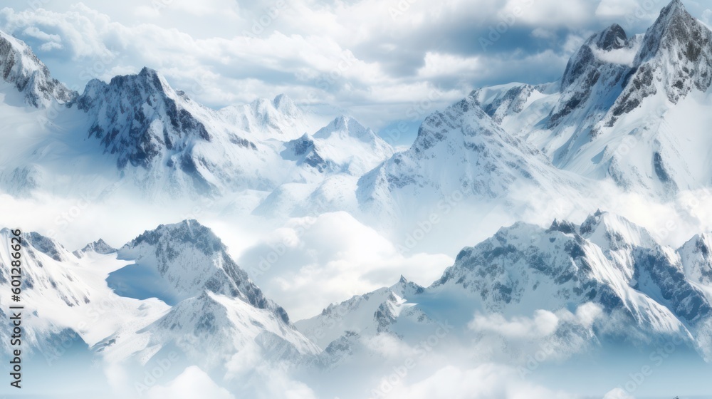 snow mountaines background tiled AI generative 