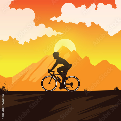 Fototapeta Naklejka Na Ścianę i Meble -  Silhouette of the cycling a bicycle Vector illustration, world bicycle day.