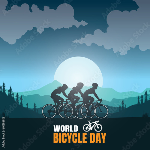 Silhouette of the cycling a bicycle Vector illustration, world bicycle day.