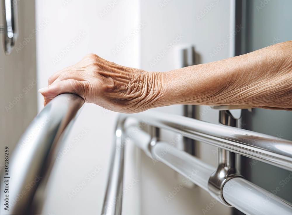 Asian senior or elderly old lady woman patient use toilet bathroom handle security in nursing ...