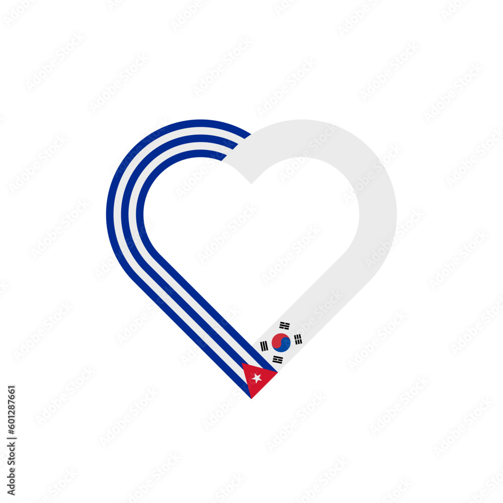 unity concept. heart ribbon icon of cuba and south korea flags. vector illustration isolated on white background unity concept. heart ribbon icon of cuba and south korea flags. vector illustration isolated on white background
