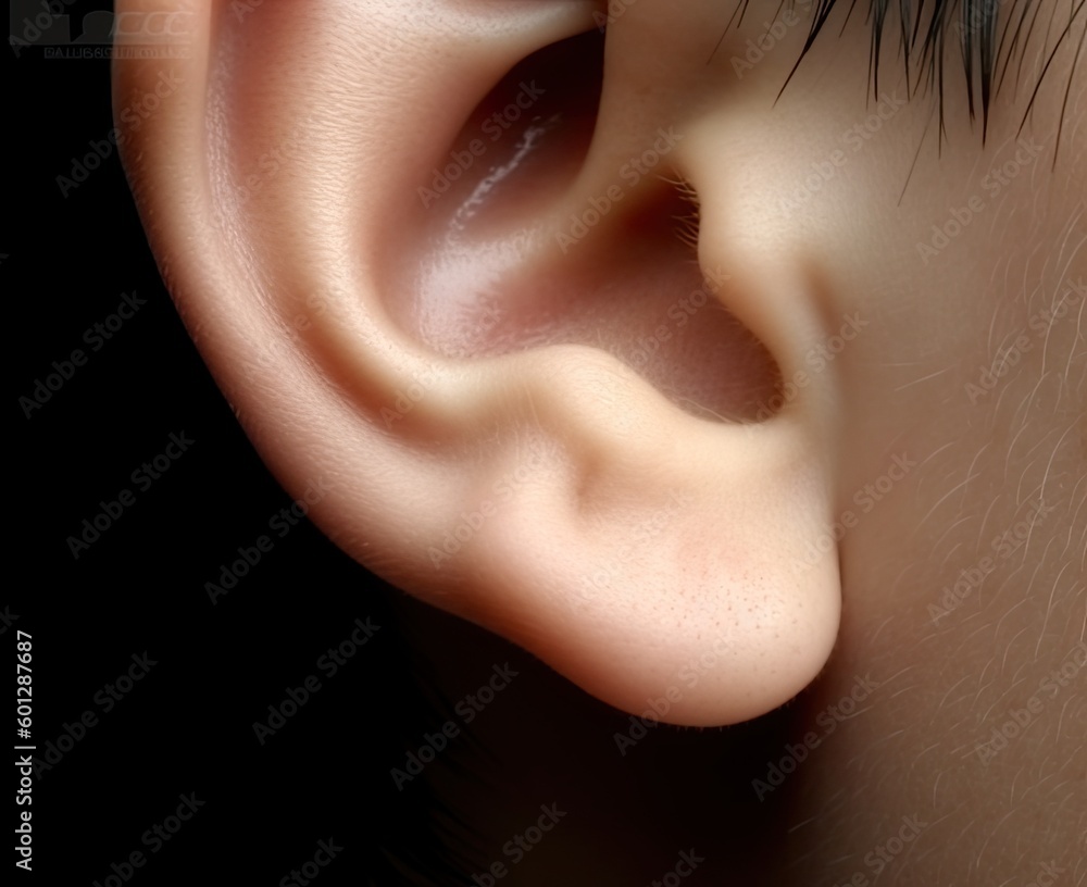Photographer of a child's ear. Macro photography of the outer ear